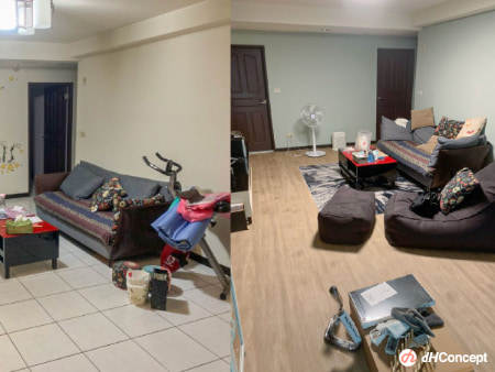 從大面積的「地面及牆面」做為第一步!